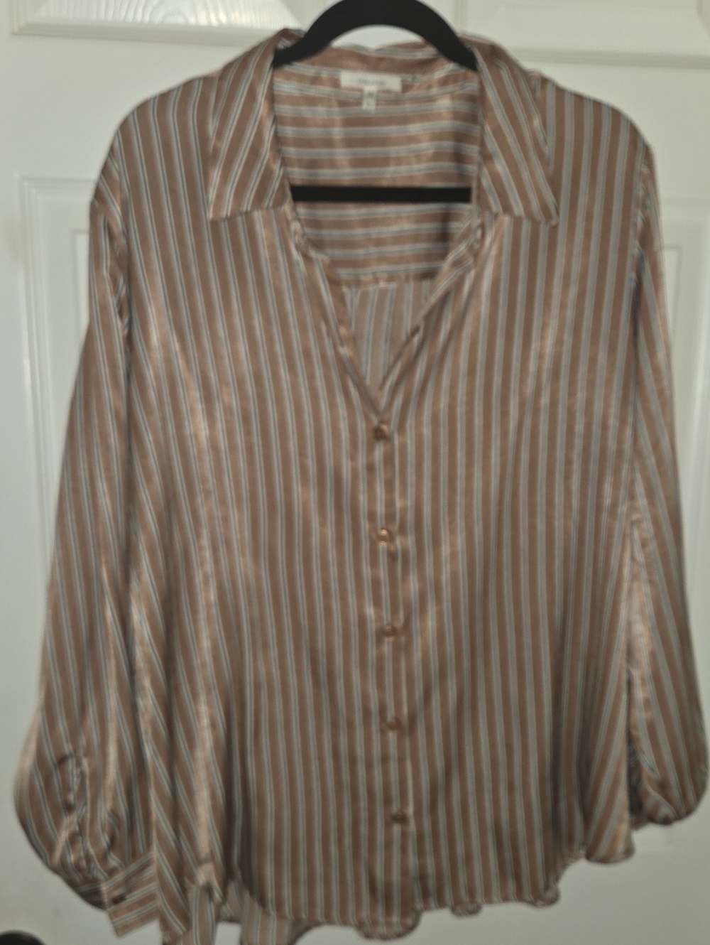 Maurices Brown and White Striped Button-Down Blouse